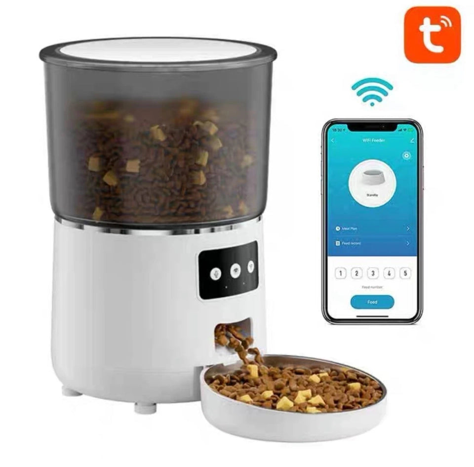 Pet Intelligent Automatic Cat and Dog Feeder 4L APP Control Version White