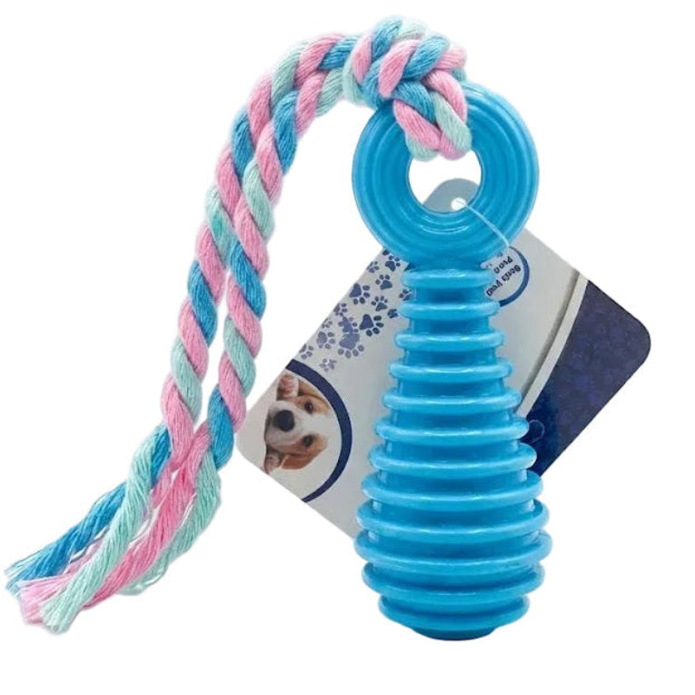 Buddy Pet Ribbed Rubber Toy with Rope - Interactive Dog Toy