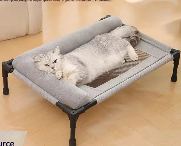 Comfortable Pet Bed with Bolster Headrest, Metal Frame & Breathable Mesh (65*45*17cm) - Grey