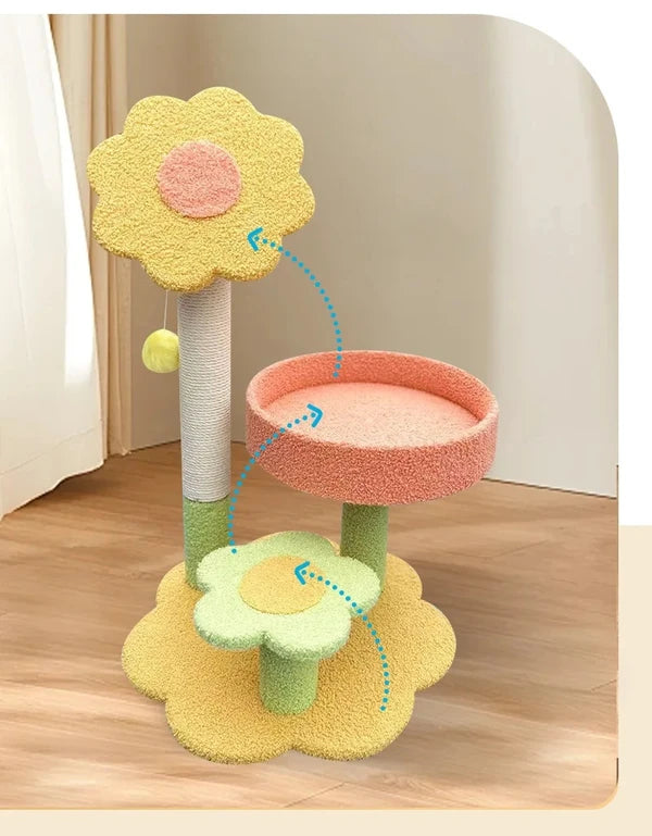 Sunflower Cat Tree with Bed, Scratching Post & Interactive Plush Ball Cat Toy