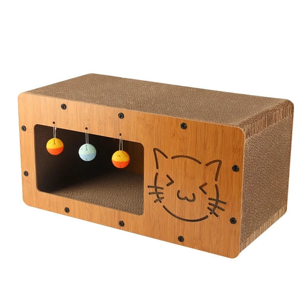 Modern Cat Corrugated Paper & Wood Scratcher House